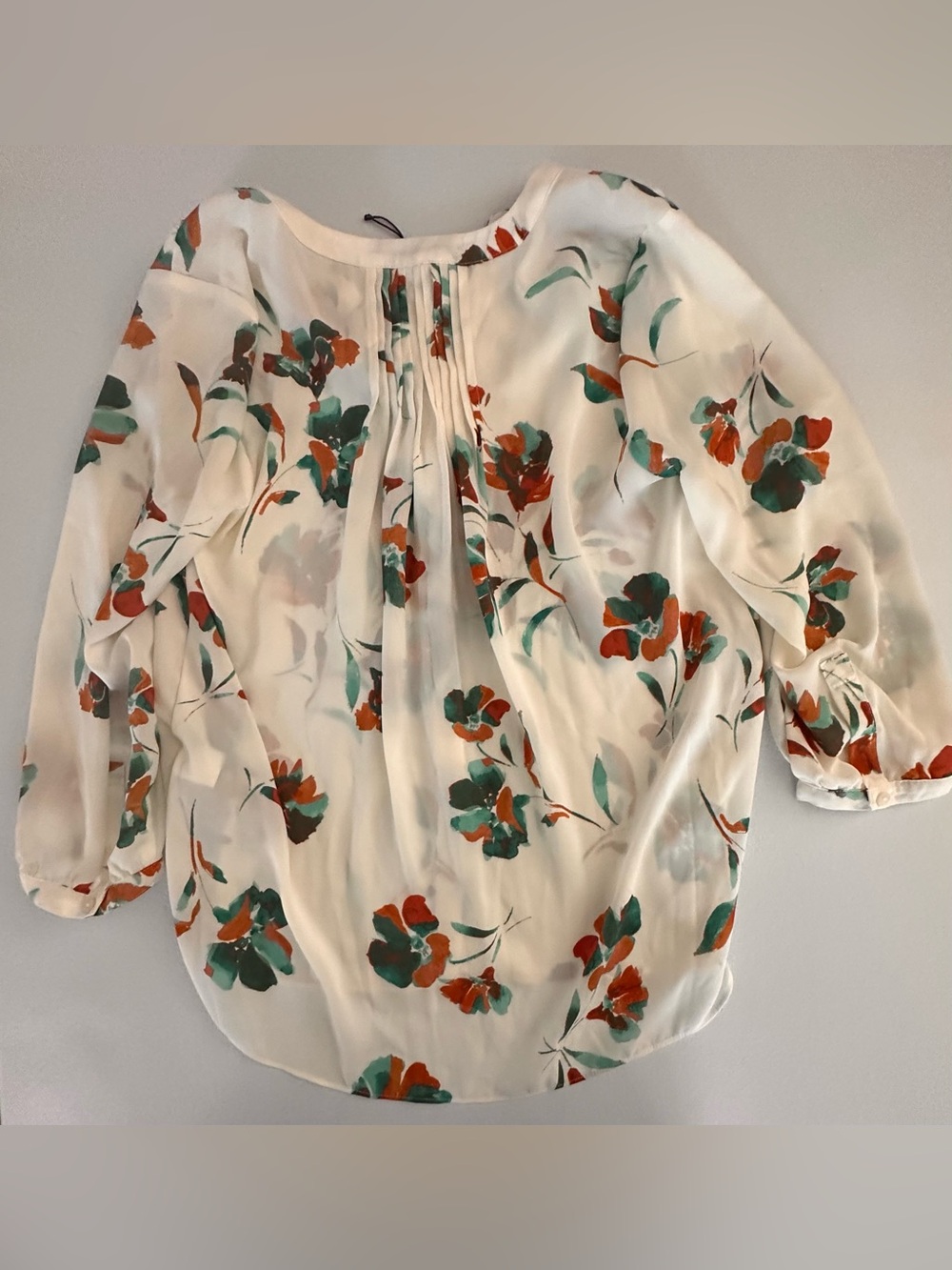 NYDJ Cream Blouse with Red and Green Floral Print - Picture 5 of 6